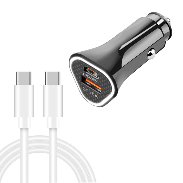 TE-P23 38W PD USB-C / Type-C + QC3. 0 USB Triangle Car Charger + USB-C / Type-C to USB-C / Type-C Data Cable, Length: 1m(Black) - Car Charger by buy2fix | Online Shopping UK | buy2fix