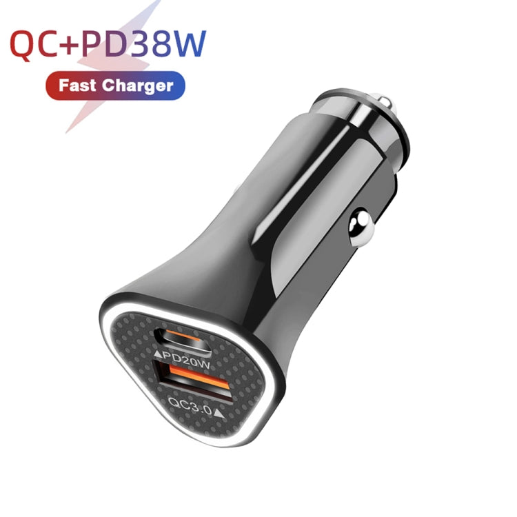TE-P23 38W PD USB-C / Type-C + QC3. 0 USB Triangle Car Charger + USB-C / Type-C to USB-C / Type-C Data Cable, Length: 1m(Black) - Car Charger by buy2fix | Online Shopping UK | buy2fix