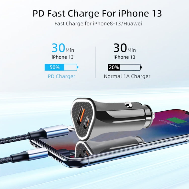 TE-P23 38W PD USB-C / Type-C + QC3. 0 USB Triangle Car Charger + USB-C / Type-C to USB-C / Type-C Data Cable, Length: 1m(Black) - Car Charger by buy2fix | Online Shopping UK | buy2fix