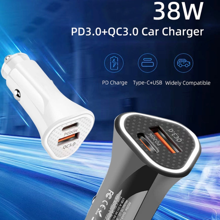 TE-P23 38W PD USB-C / Type-C + QC3. 0 USB Triangle Car Charger + USB-C / Type-C to USB-C / Type-C Data Cable, Length: 1m(Black) - Car Charger by buy2fix | Online Shopping UK | buy2fix