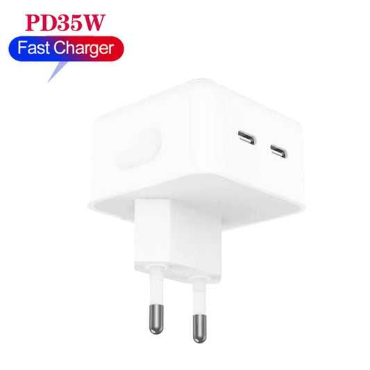 PD 35W Dual USB-C / Type-C Ports Charger with 1m Type-C to 8 Pin Data Cable, EU Plug by buy2fix