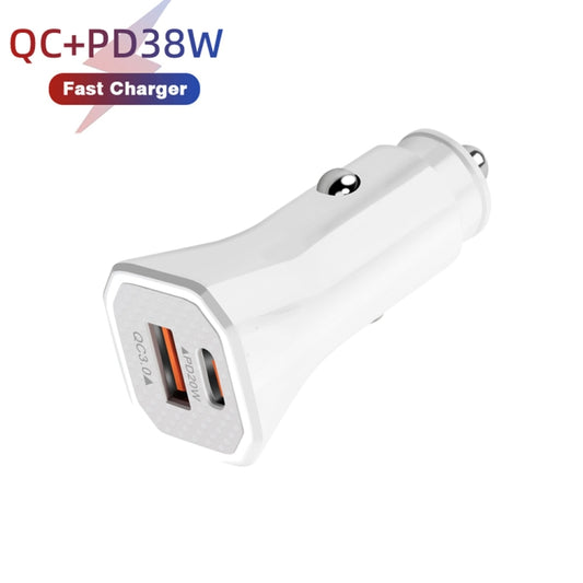 TE-P22 38W PD USB-C / Type-C + QC3. 0 USB Car Charger with 1m USB-C / Type-C to 8 Pin Data Cable(White) by buy2fix