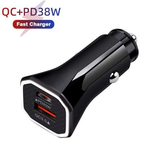 TE-P22 38W PD USB-C / Type-C + QC3. 0 USB Car Charger with 1m USB-C / Type-C to USB-C / Type-C Data Cable(Black) by buy2fix