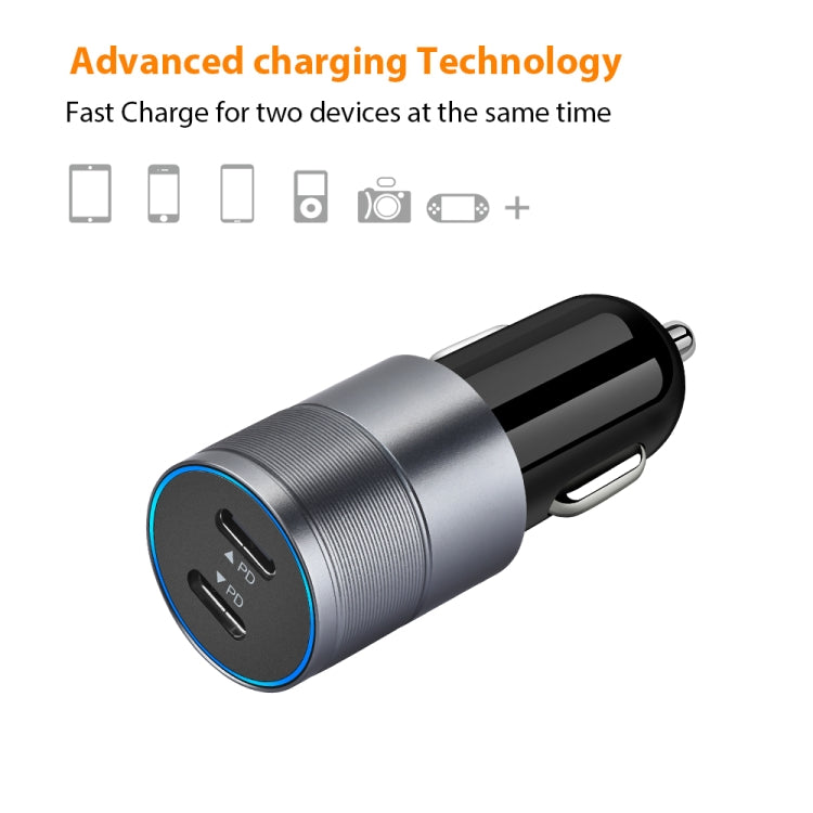 Dual PD 3.0 40W USB-C / Type-C Car Charger with 1m USB-C / Type-C to 8 Pin Data Cable(Black) by buy2fix