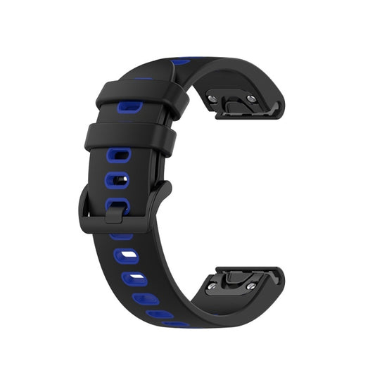 For Garmin Fenix 6X Pro 26mm Silicone Sports Two-Color Watch Band(Black+Blue) by buy2fix