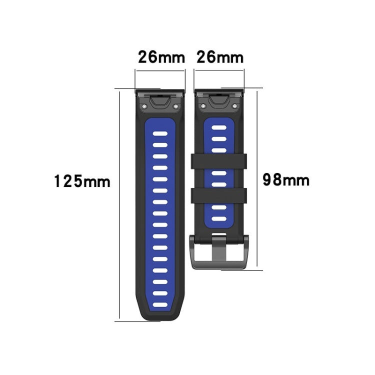For Garmin Fenix 6X Pro 26mm Silicone Sports Two-Color Watch Band(Black+Blue) - Watch Bands by buy2fix | Online Shopping UK | buy2fix