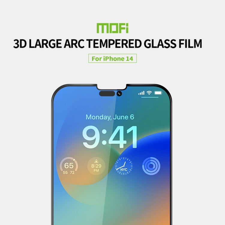 For iPhone 14 MOFI 9H 3D Explosion-proof Curved Screen Tempered Glass Film(Black) - iPhone 14 Tempered Glass by MOFI | Online Shopping UK | buy2fix