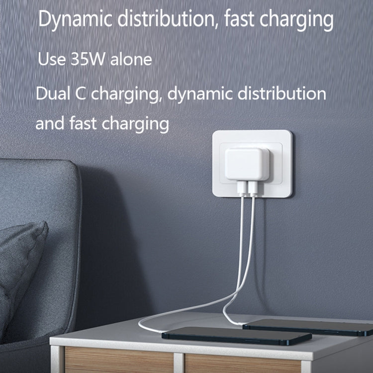 PD 35W Dual USB-C / Type-C Ports Charger with 1.5m Type-C to 8 Pin Data Cable, UK Plug by buy2fix