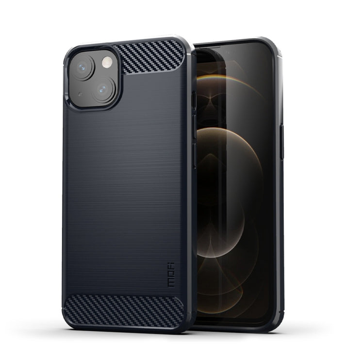 For iPhone 14 MOFI Gentleness Brushed Texture Carbon Fiber TPU Phone Case (Blue) - iPhone 14 Cases by MOFI | Online Shopping UK | buy2fix