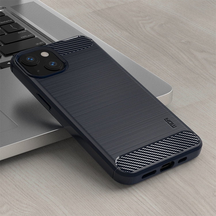 For iPhone 14 MOFI Gentleness Brushed Texture Carbon Fiber TPU Phone Case (Blue) - iPhone 14 Cases by MOFI | Online Shopping UK | buy2fix