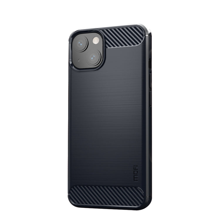 For iPhone 14 MOFI Gentleness Brushed Texture Carbon Fiber TPU Phone Case (Blue) - iPhone 14 Cases by MOFI | Online Shopping UK | buy2fix
