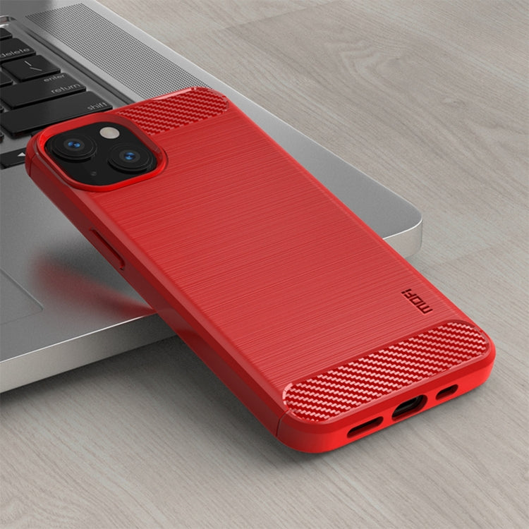 For iPhone 14 MOFI Gentleness Brushed Texture Carbon Fiber TPU Phone Case (Red) - iPhone 14 Cases by MOFI | Online Shopping UK | buy2fix
