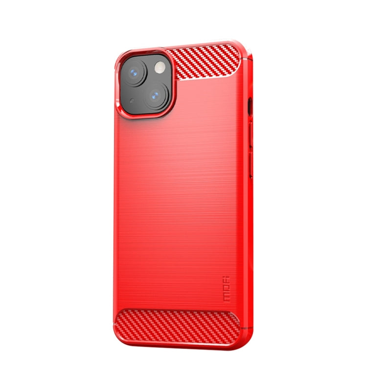 For iPhone 14 MOFI Gentleness Brushed Texture Carbon Fiber TPU Phone Case (Red) - iPhone 14 Cases by MOFI | Online Shopping UK | buy2fix