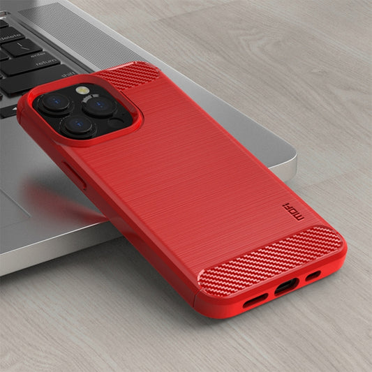For iPhone 14 Pro MOFI Gentleness Brushed Texture Carbon Fiber TPU Phone Case (Red) by MOFI
