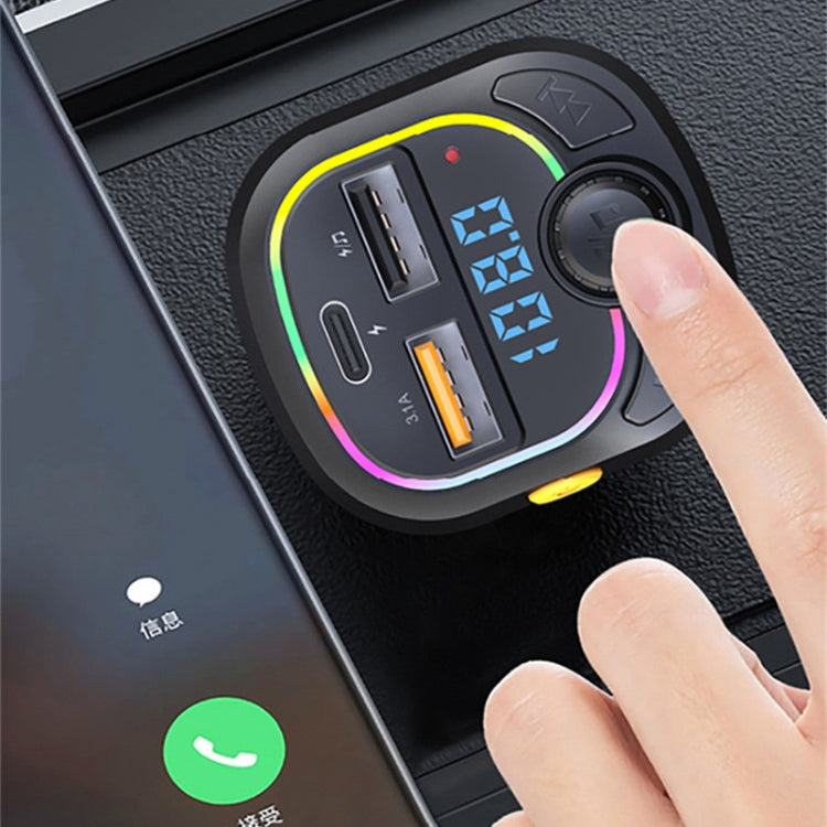 C28 Fast Charging Atmosphere Light Handsfree Car Kit Car Mp3 Player Stereo FM Transmitter - Bluetooth Car Kits by buy2fix | Online Shopping UK | buy2fix