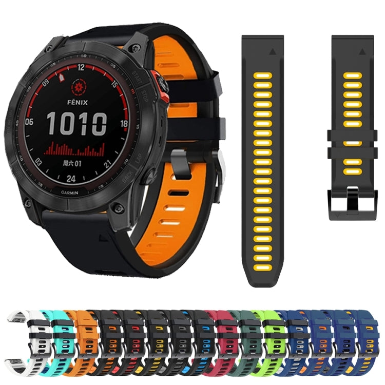 For Garmin Fenix 5X Plus 26mm Silicone Sports Two-Color Watch Band(Black+Orange) - Watch Bands by buy2fix | Online Shopping UK | buy2fix