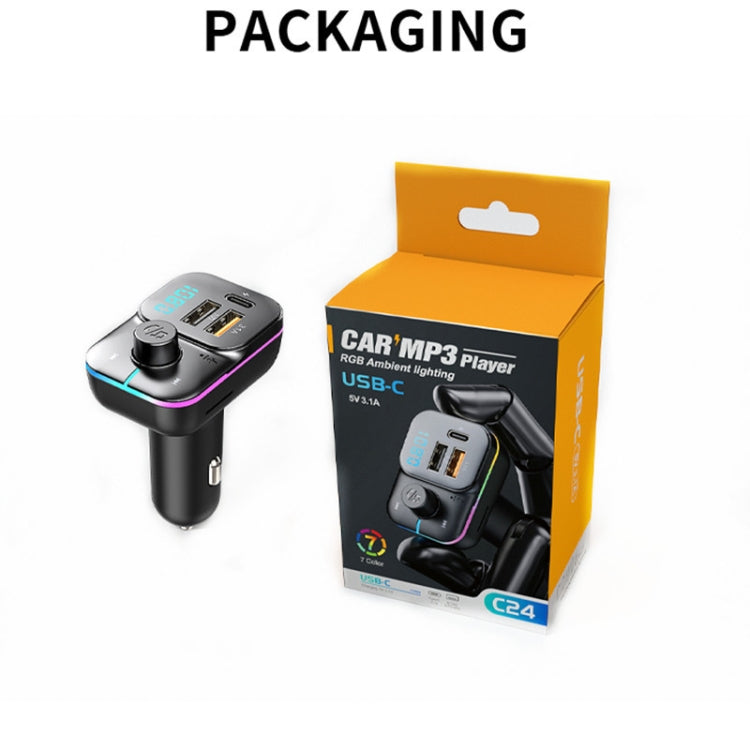 C24 Car Bluetooth MP3 Player Fast Charging FM Transmitter Wireless Handsfree - Bluetooth Car Kits by buy2fix | Online Shopping UK | buy2fix