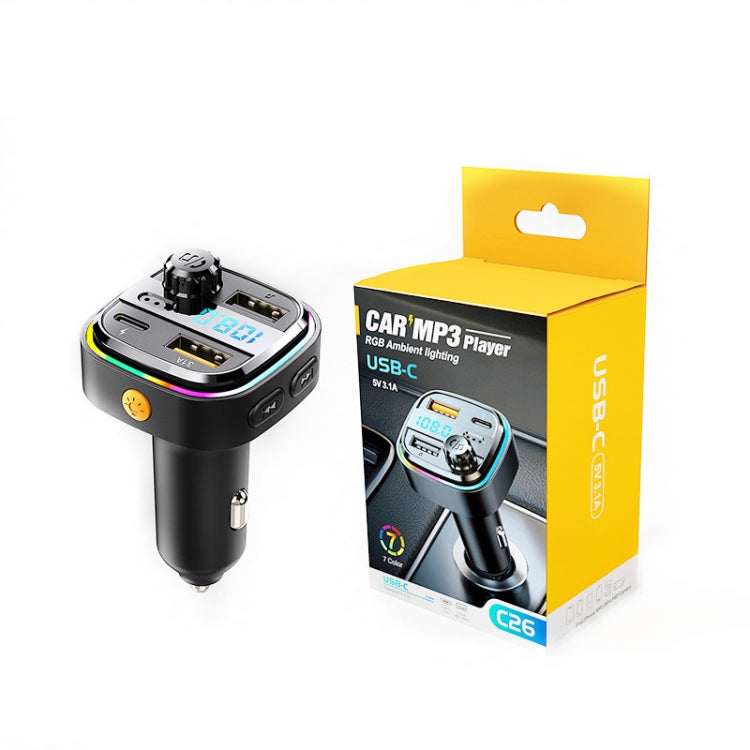 C26 Car Bluetooth Transmitter Handsfree Audio Player Dual USB Car Charger - Bluetooth Car Kits by buy2fix | Online Shopping UK | buy2fix