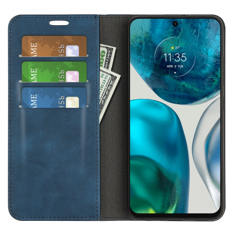 For Motorola Moto G42 Retro-skin Magnetic Suction Leather Phone Case(Dark Blue) - Motorola Cases by buy2fix | Online Shopping UK | buy2fix