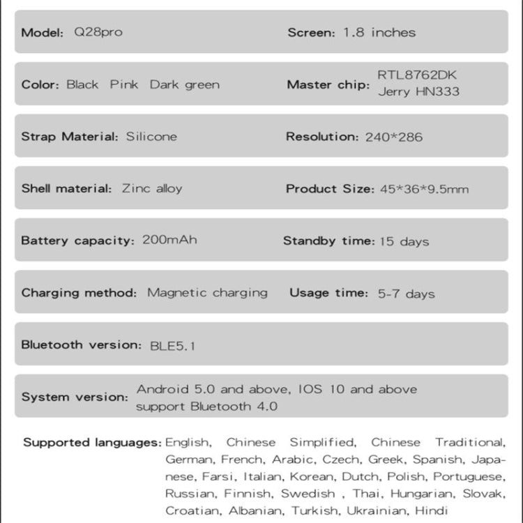 Q28 1.8 inch Color Screen Smart Watch,Support Heart Rate Monitoring / Blood Pressure Monitoring(Black) - Smart Wristbands by buy2fix | Online Shopping UK | buy2fix