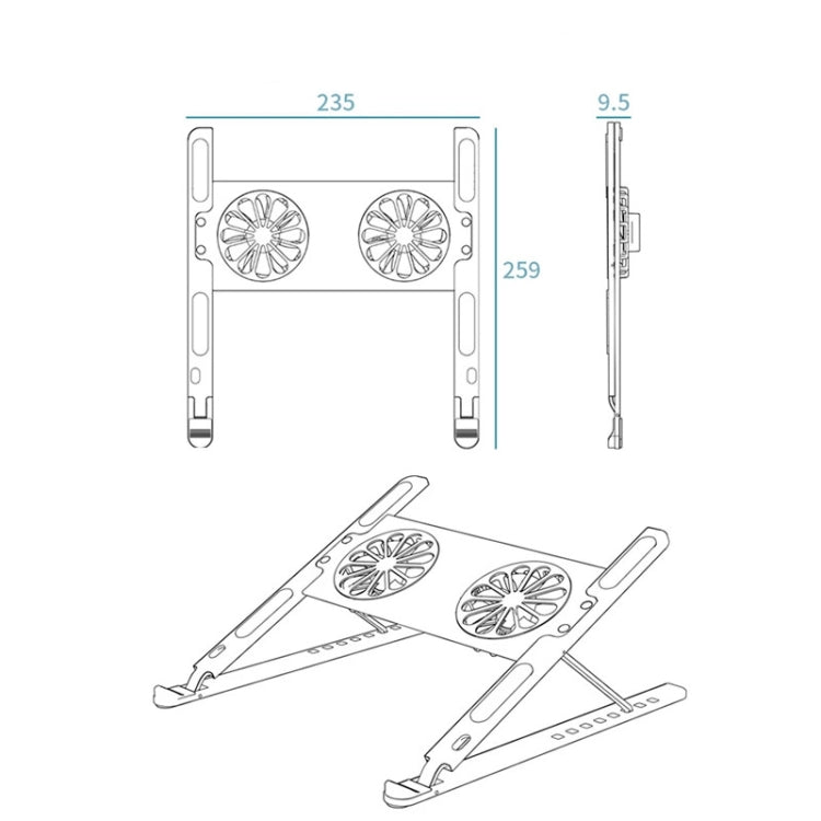 BONERUY P11F Adjustable Laptop Stand Cooling Holder with Double Fans - Cooling Pads by BONERUY | Online Shopping UK | buy2fix