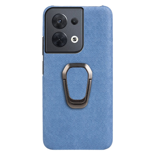 For OPPO Reno 8 5G Ring Holder Honeycomb PU Phone Case(Wathet) by buy2fix