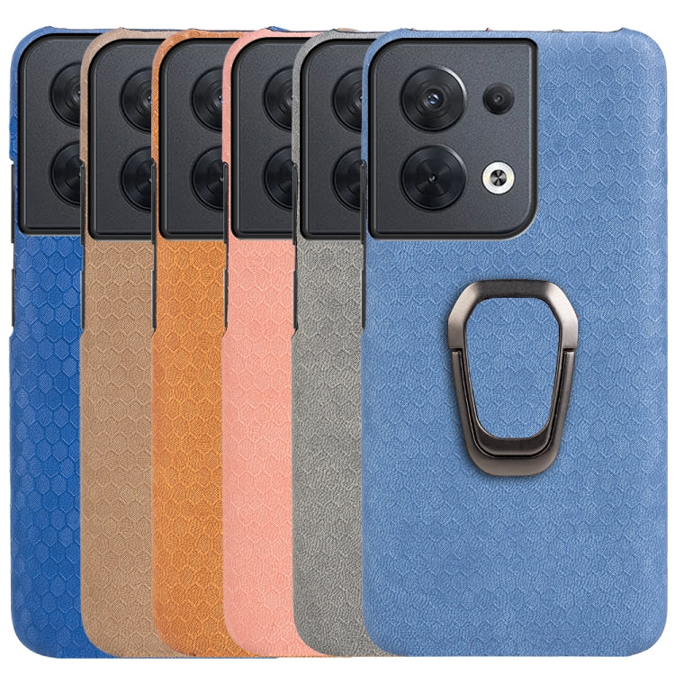 For OPPO Reno 8 5G Ring Holder Honeycomb PU Phone Case(Wathet) by buy2fix