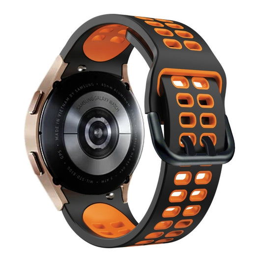 For Samsung Galaxy Watch 4 Classic 46mm 20mm Breathable Two-Color Silicone Watch Band(Black+Orange) by buy2fix