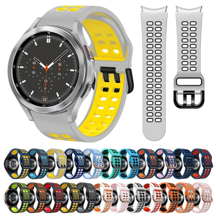 For Samsung Galaxy Watch 4 Classic 46mm 20mm Breathable Two-Color Silicone Watch Band(Black+Orange) - Watch Bands by buy2fix | Online Shopping UK | buy2fix