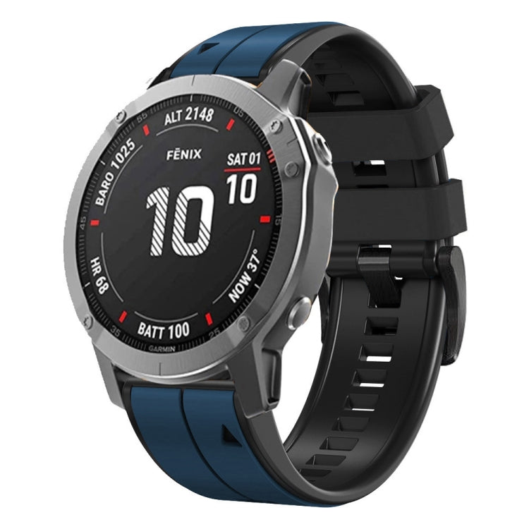 For Garmin Fenix 7X 26mm Silicone Sports Two-Color Watch Band(Dark Blue+Black) - Watch Bands by buy2fix | Online Shopping UK | buy2fix