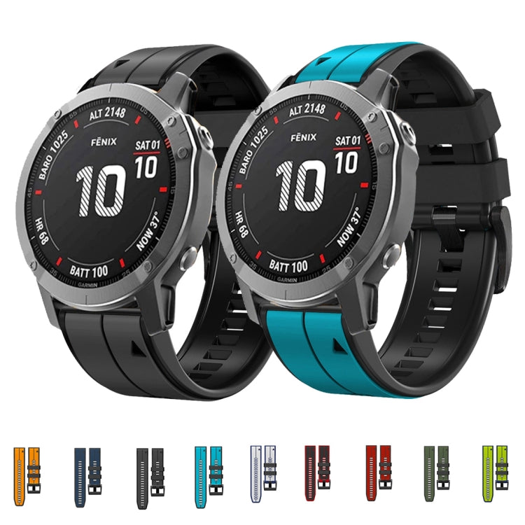 For Garmin Fenix 7X 26mm Silicone Sports Two-Color Watch Band(Dark Blue+Black) - Watch Bands by buy2fix | Online Shopping UK | buy2fix