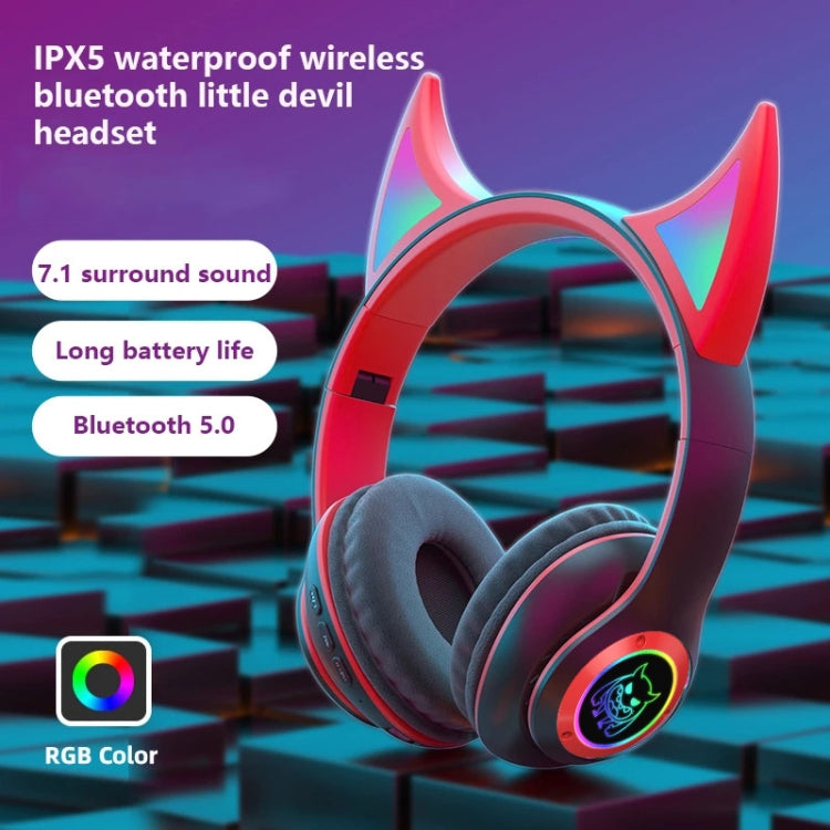 STN25 Devil Ear RGB Light Wireless Music Headset For Children with Mic(Black) - Headset & Headphone by buy2fix | Online Shopping UK | buy2fix