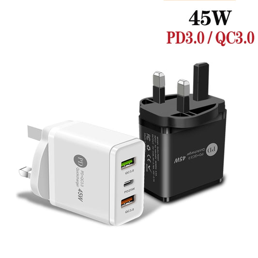 45W PD3.0 + 2 x QC3.0 USB Multi Port Quick Charger, UK Plug(White) by buy2fix