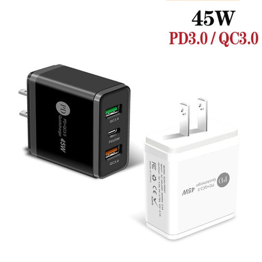 45W PD3.0 + 2 x QC3.0 USB Multi Port Charger with Type-C to 8 Pin Cable, US Plug(White) by buy2fix