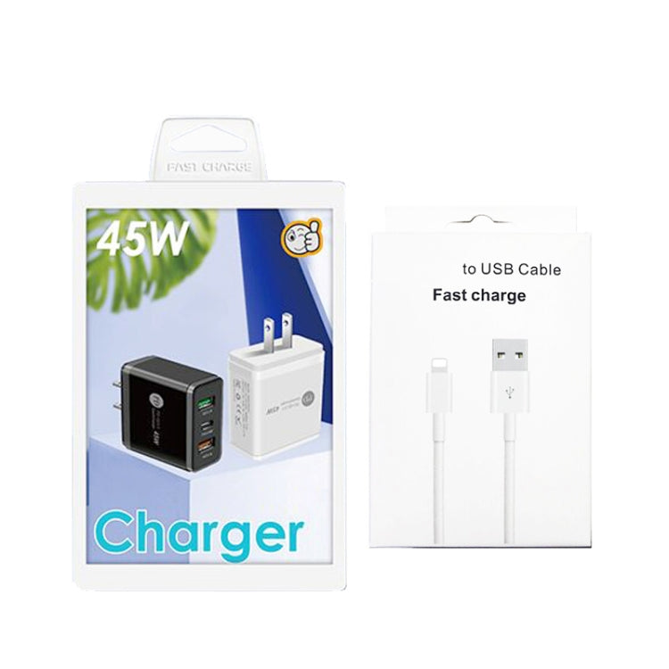45W PD25W + 2 x QC3.0 USB Multi Port Charger with USB to 8 Pin Cable, US Plug(White) by buy2fix