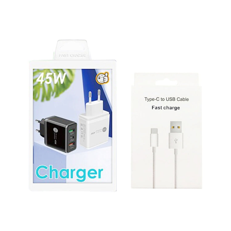 45W PD25W + 2 x QC3.0 USB Multi Port Charger with USB to Type-C Cable, EU Plug(White) by buy2fix