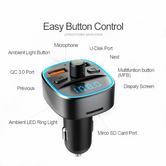 T25S Car MP3 Player Multi-function BT5.0 Dual USB Chargers - Bluetooth Car Kits by buy2fix | Online Shopping UK | buy2fix