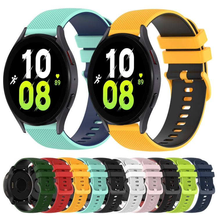 For Samsung Galaxy Watch4 44mm 20mm Checkered Two-Color Silicone Watch Band(Amy Green+Black) - Watch Bands by buy2fix | Online Shopping UK | buy2fix