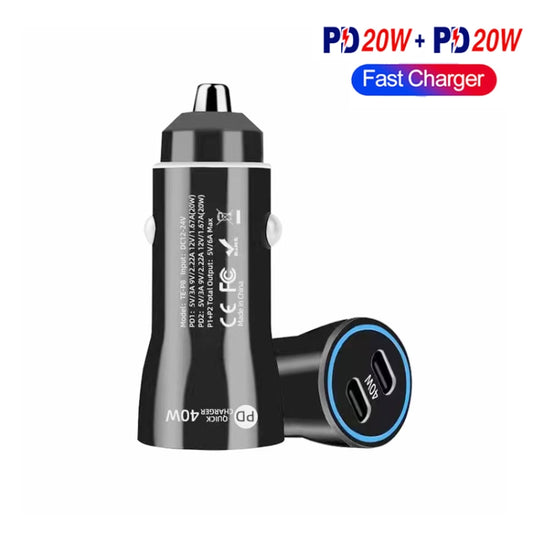 TE-P8 40W PD20W + PD20W Dual Port PD3.0 Car Charger with Type-c to Type-C Data Cable, Length: 1m(Black) - Car Charger by buy2fix | Online Shopping UK | buy2fix
