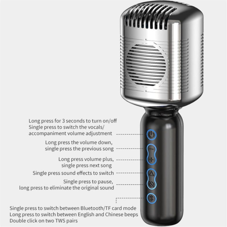 KM600 Wireless Microphone TWS Handheld Noise Reduction Smart Bluetooth-compatible Condenser Mic Music Player for Singing(Sliver) - Microphone by buy2fix | Online Shopping UK | buy2fix