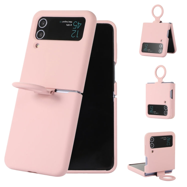 For Samsung Galaxy Flip 3 Silicone Integrated Ring Buckle Phone Case(Pink) - Galaxy Phone Cases by buy2fix | Online Shopping UK | buy2fix