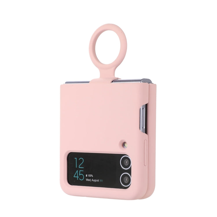 For Samsung Galaxy Flip 3 Silicone Integrated Ring Buckle Phone Case(Pink) - Galaxy Phone Cases by buy2fix | Online Shopping UK | buy2fix