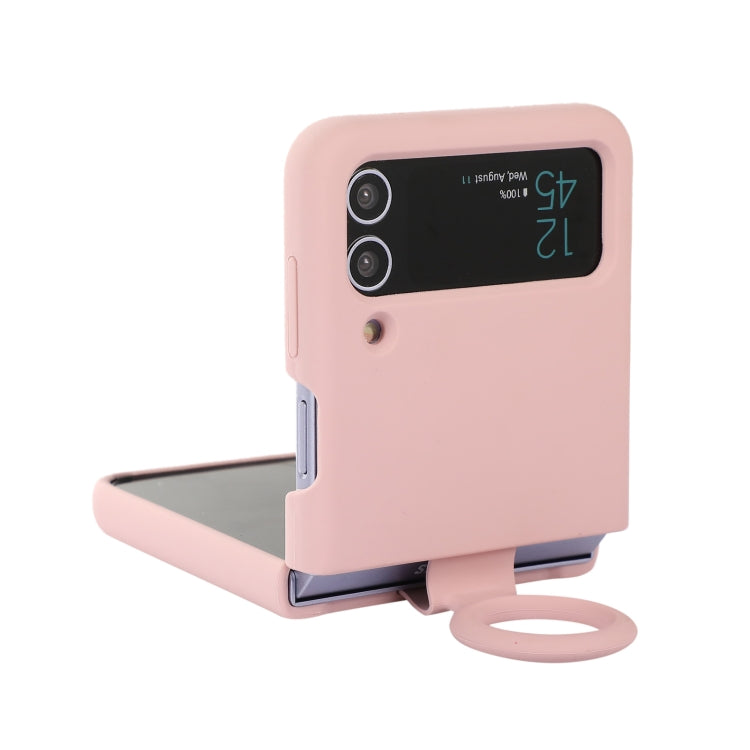 For Samsung Galaxy Flip 3 Silicone Integrated Ring Buckle Phone Case(Pink) - Galaxy Phone Cases by buy2fix | Online Shopping UK | buy2fix
