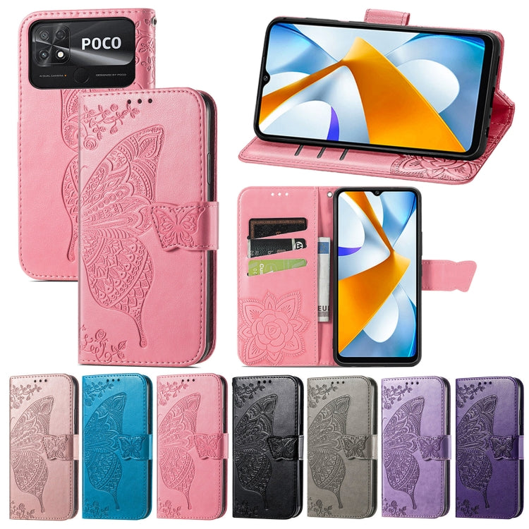 For Xiaomi Poco C40 Butterfly Love Flower Embossed Flip Leather Phone Case(Dark Purple) by buy2fix