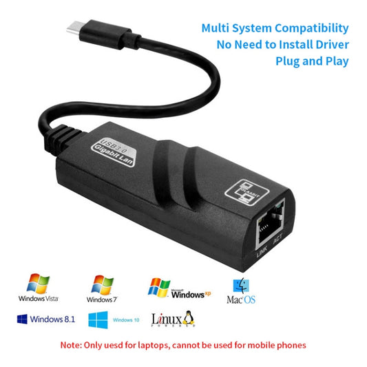 JSM 1000 Mbps USB-C / Type-C to RJ45 Ethernet Adapter Network Cable by JUNSUNMAY