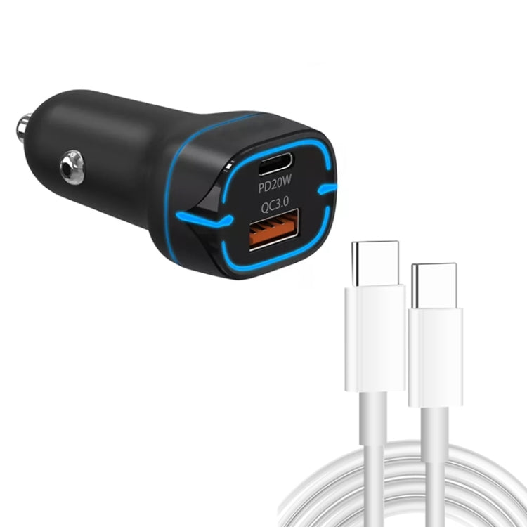 38W PD20W + QC3.0 USB Car Charger with Type-C to Type-C Data Cable, Length: 1m(Black) - Car Charger by buy2fix | Online Shopping UK | buy2fix
