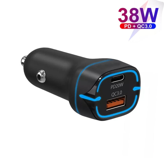 38W PD20W + QC3.0 USB Car Charger with Type-C to Type-C Data Cable, Length: 1m(Black) - Car Charger by buy2fix | Online Shopping UK | buy2fix