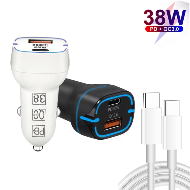 38W PD20W + QC3.0 USB Car Charger with Type-C to Type-C Data Cable, Length: 1m(Black) - Car Charger by buy2fix | Online Shopping UK | buy2fix