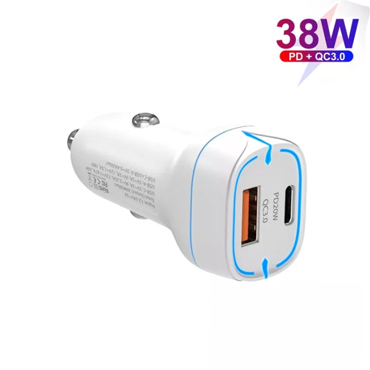38W PD20W + QC3.0 USB Car Charger with USB to Type-C Data Cable, Length: 1m(White) - Car Charger by buy2fix | Online Shopping UK | buy2fix