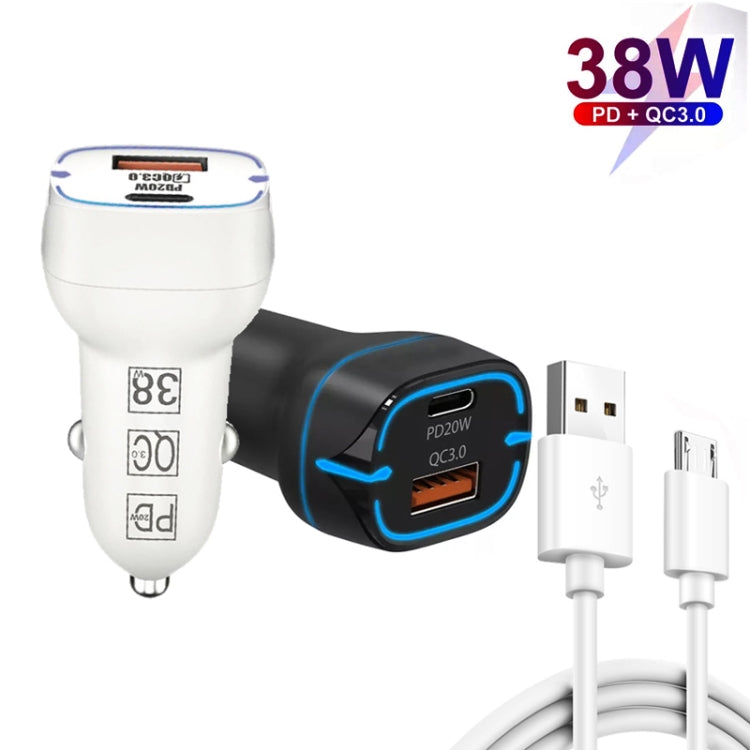 38W PD20W + QC3.0 USB Car Charger with USB to Micro USB Data Cable, Length: 1m(Black) - Car Charger by buy2fix | Online Shopping UK | buy2fix